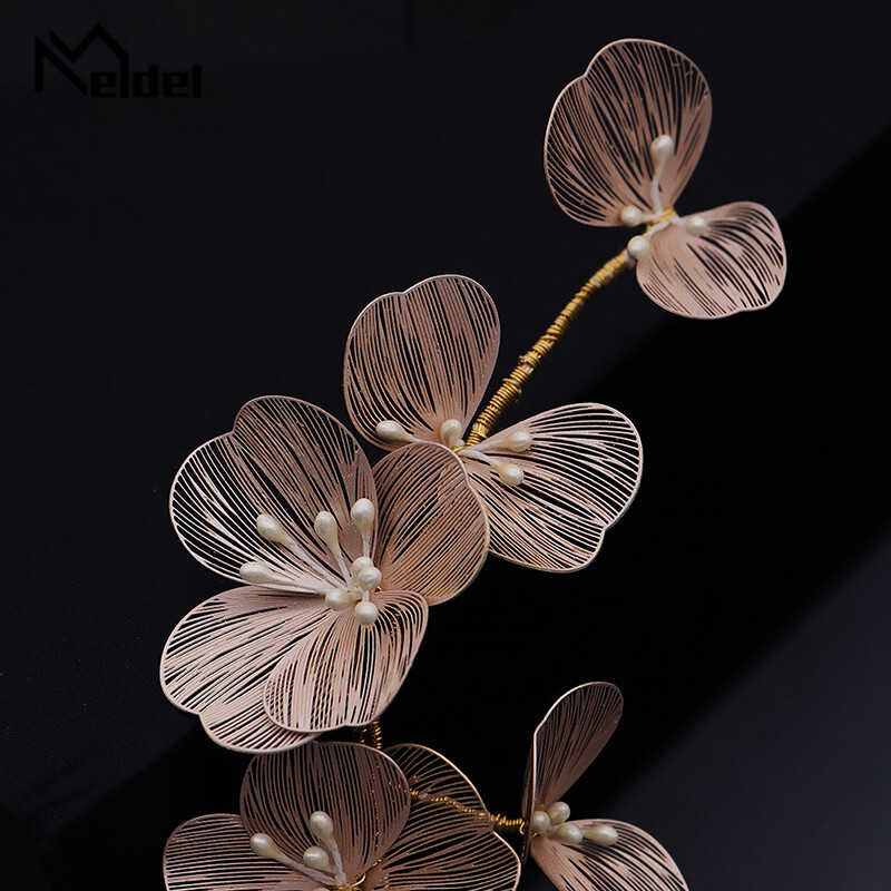 Meldel Woman ékszerek haj kiegészítők réz drót szirom hajpánt menyasszony fejdísz gyöngy kézzel készített hajgumi ruha fejdísz