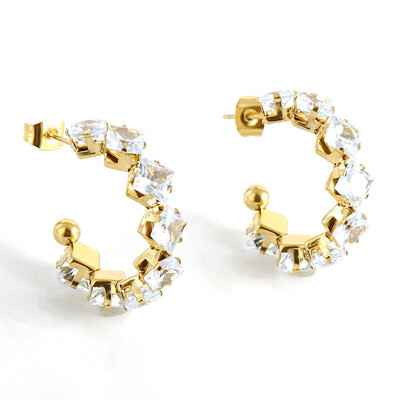 Nou în cercei cu zirconiu din cristal, din oțel inoxidabil, placat cu aur, cercei de lux pentru femeie, bijuterii de nuntă