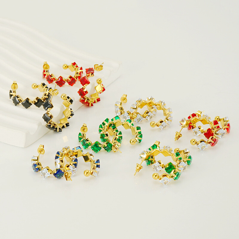 Nou în cercei cu zirconiu din cristal, din oțel inoxidabil, placat cu aur, cercei de lux pentru femeie, bijuterii de nuntă