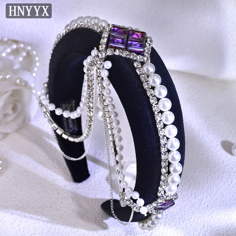 HNYYX Luxury Bohemian Style Headband Αξεσουάρ με μαργαριταρένια μαλλιά για γυναίκες Νύφη Γάμος Κρυστάλλινη αλυσίδα Halloween A256