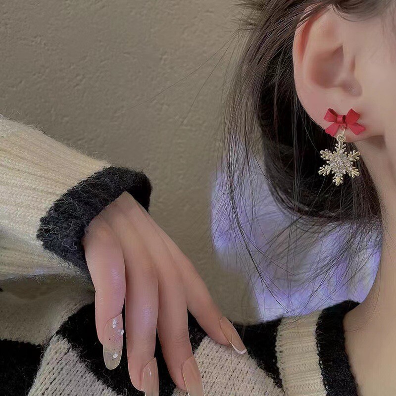 2023, cercei cu fulgi de zăpadă cu fundă roșie, cercei cu picătură pentru femei, de Crăciun, Moș Crăciun, cercei cu om de zăpadă pentru fete, cadouri de bijuterii de Crăciun