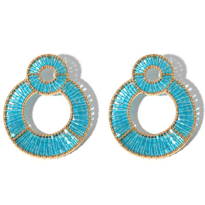 AENSOA prabangūs spalvingi krištolo karoliukais dvigubi apvalūs auskarai moterims aukso spalvos metaliniai kabantys auskarai rankų darbo papuošalai