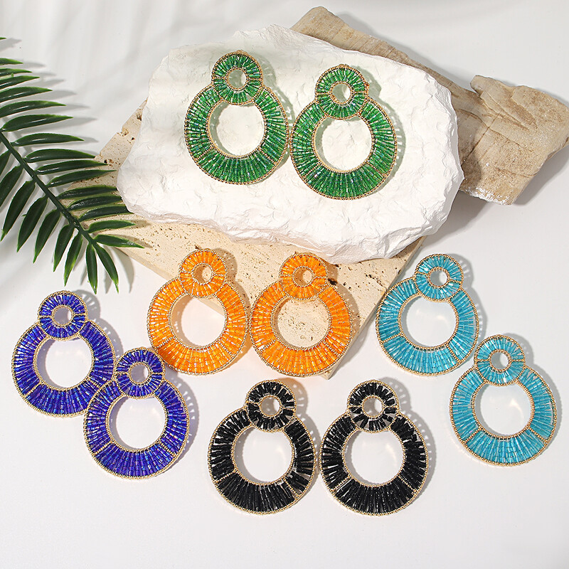 AENSOA prabangūs spalvingi krištolo karoliukais dvigubi apvalūs auskarai moterims aukso spalvos metaliniai kabantys auskarai rankų darbo papuošalai