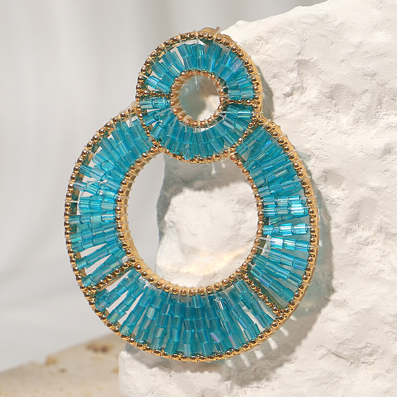 AENSOA prabangūs spalvingi krištolo karoliukais dvigubi apvalūs auskarai moterims aukso spalvos metaliniai kabantys auskarai rankų darbo papuošalai