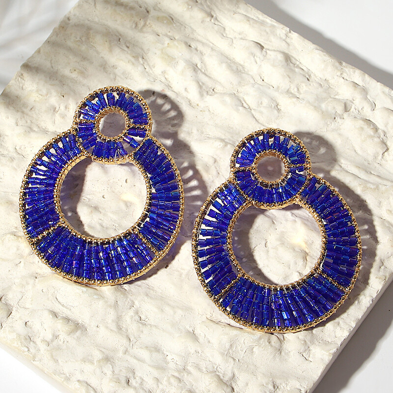 AENSOA prabangūs spalvingi krištolo karoliukais dvigubi apvalūs auskarai moterims aukso spalvos metaliniai kabantys auskarai rankų darbo papuošalai