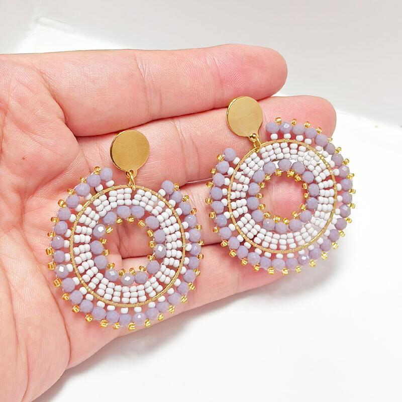 Cercei cu margele Cristal Rotunzime Scobire Originalitate Tricotat manual Boemia Aliaj Tide Cercei simpli cu margele de orez