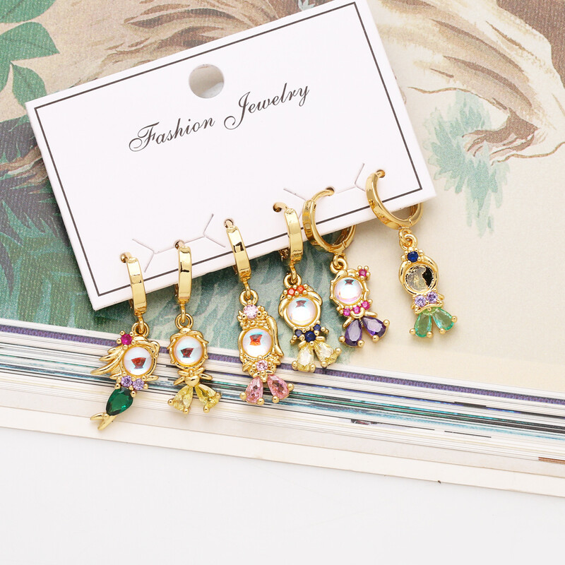 FLOLA 6db/tétel Rózsaszín kristály hercegnős fülbevaló női lányoknak réz opál kristály hableány lógó fülbevaló aranyos ékszer ersv27