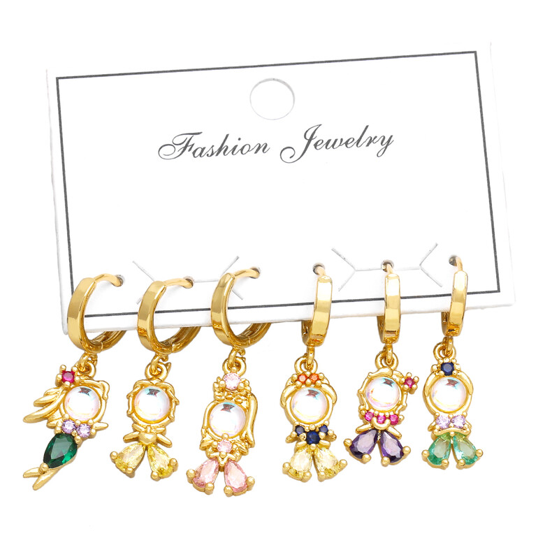 FLOLA 6db/tétel Rózsaszín kristály hercegnős fülbevaló női lányoknak réz opál kristály hableány lógó fülbevaló aranyos ékszer ersv27
