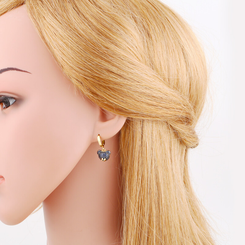 FLOLA 6vnt./vnt. Vario cirkonio lankeliai su meškučiu auskarai moterims CZ Green Crystal Bear kabantys auskarai paauksuoti mieli papuošalai ersv13