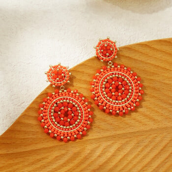 Badu Boho Orange Seed Beads υφαντά σκουλαρίκια για γυναίκες Καλοκαιρινό Χειροποίητο Στρογγυλά σκουλαρίκια με χάντρες Ethnic κοσμήματα Δώρα καθημερινά