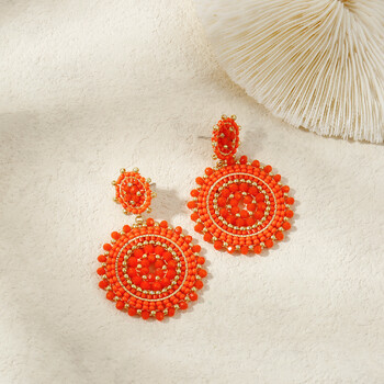 Badu Boho Orange Seed Beads υφαντά σκουλαρίκια για γυναίκες Καλοκαιρινό Χειροποίητο Στρογγυλά σκουλαρίκια με χάντρες Ethnic κοσμήματα Δώρα καθημερινά