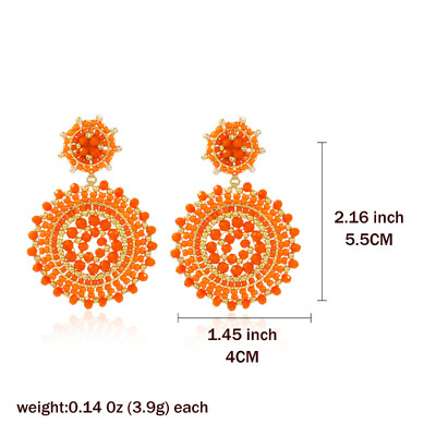 Cercei țesuți cu mărgele de semințe de portocaliu Badu Boho pentru femei Cercei cu mărgele rotunde lucrați manual de vară Bijuterii etnice Cadouri Purtare zilnică