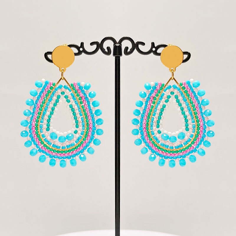 Gyöngyös fülbevaló Water drop Originality Crystal Graph Kézi kötés Bohemia Alloy Tide Simple Rice gyöngy fülbevaló