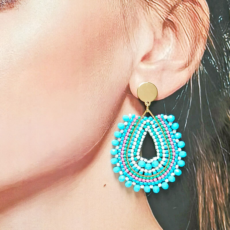 Gyöngyös fülbevaló Water drop Originality Crystal Graph Kézi kötés Bohemia Alloy Tide Simple Rice gyöngy fülbevaló