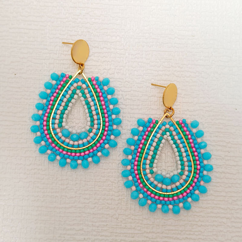 Gyöngyös fülbevaló Water drop Originality Crystal Graph Kézi kötés Bohemia Alloy Tide Simple Rice gyöngy fülbevaló