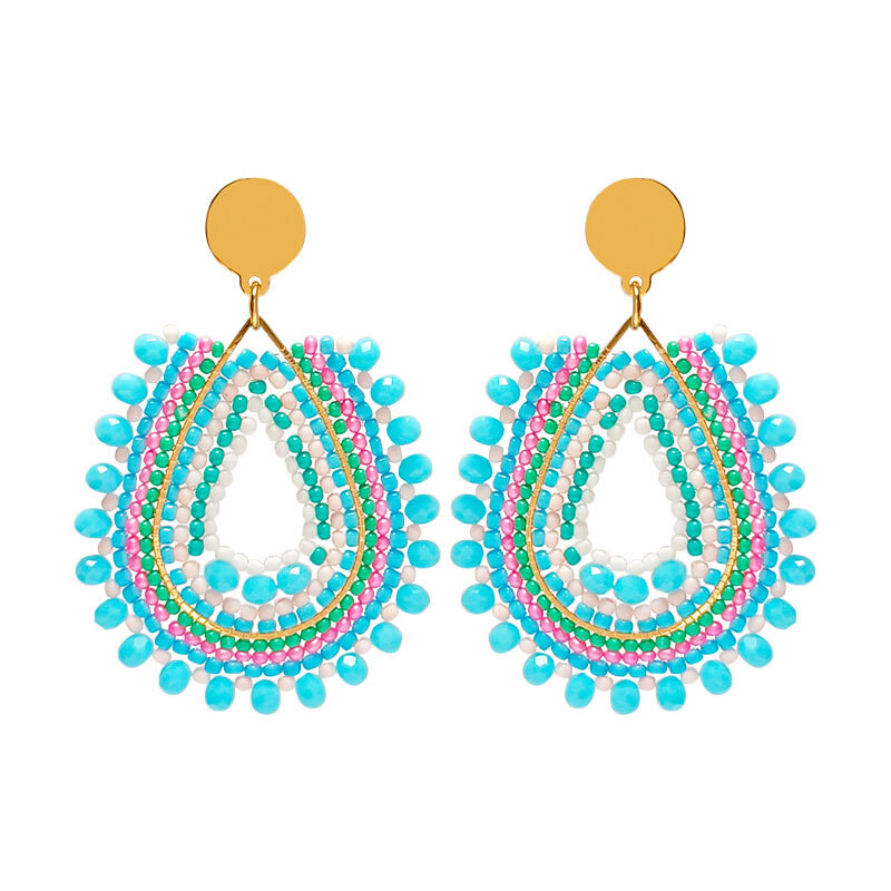 Gyöngyös fülbevaló Water drop Originality Crystal Graph Kézi kötés Bohemia Alloy Tide Simple Rice gyöngy fülbevaló