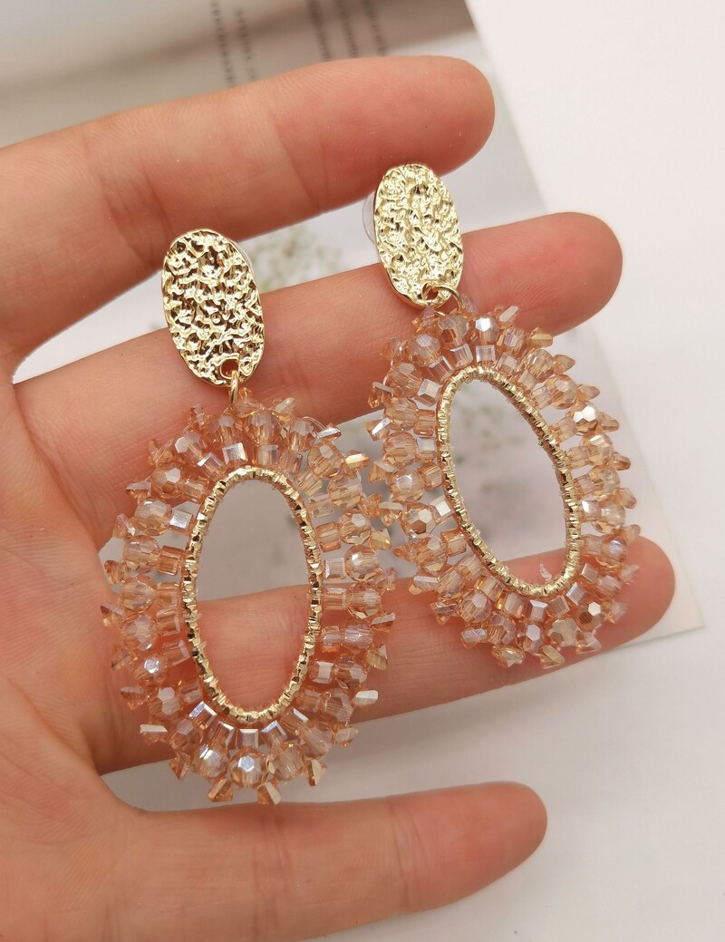 Cercei cu mărgele de orez, lucrați manual pentru femei, picătură ovală de apă, mărgele retro, bijuterii din aliaj Boemia pentru femei, cercei tendințe 2024