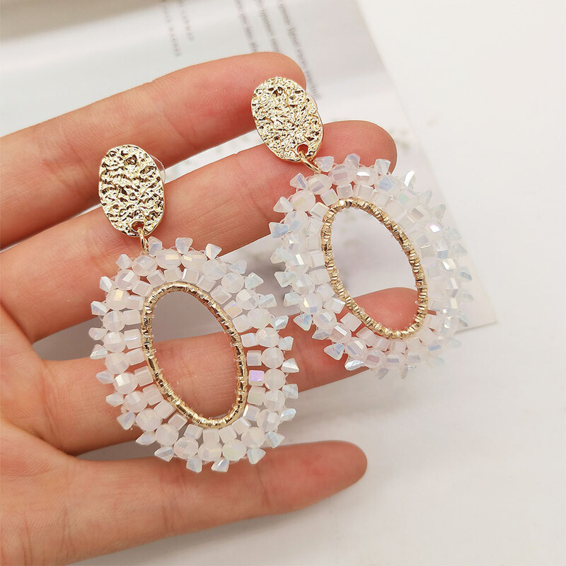 Cercei cu mărgele de orez, lucrați manual pentru femei, picătură ovală de apă, mărgele retro, bijuterii din aliaj Boemia pentru femei, cercei tendințe 2024