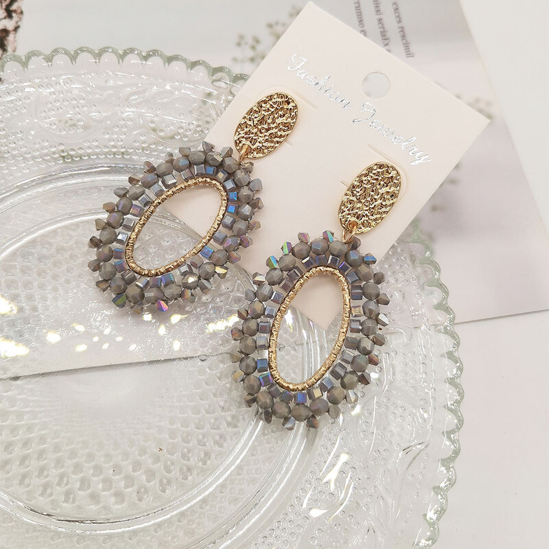 Cercei cu mărgele de orez, lucrați manual pentru femei, picătură ovală de apă, mărgele retro, bijuterii din aliaj Boemia pentru femei, cercei tendințe 2024