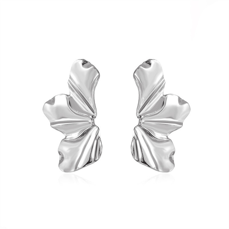 Rozsdamentes acél elegáns félvirágos fülbevaló, minimalista szabálytalan szirom női 2024 új arany színű fülbevaló parti ékszer