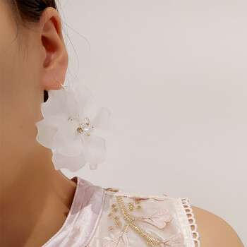 Σκουλαρίκια Exaggerated White Arcylic Flower Clear Crystal Flowers Πέταλο Big Drop Dangle σκουλαρίκια για γυναίκες statement Δώρα κοσμημάτων