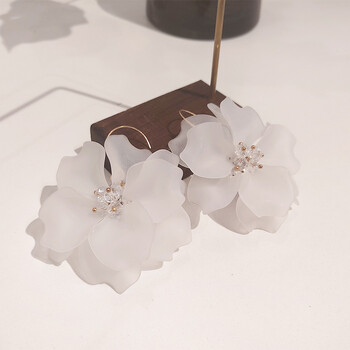 Σκουλαρίκια Exaggerated White Arcylic Flower Clear Crystal Flowers Πέταλο Big Drop Dangle σκουλαρίκια για γυναίκες statement Δώρα κοσμημάτων