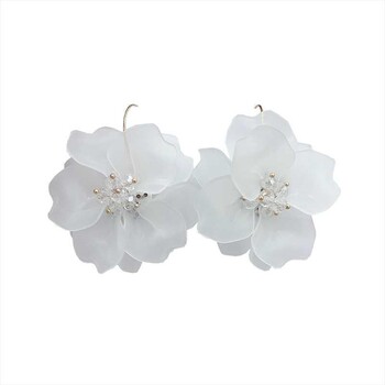 Σκουλαρίκια Exaggerated White Arcylic Flower Clear Crystal Flowers Πέταλο Big Drop Dangle σκουλαρίκια για γυναίκες statement Δώρα κοσμημάτων