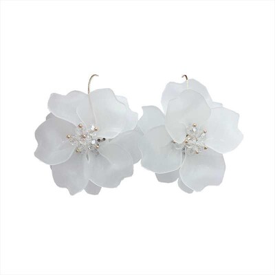 Cercei exagerați cu flori arcilice albe, cu flori de cristal clar, petale, cercei cu picătură mare, pentru femei, bijuterii, cadouri