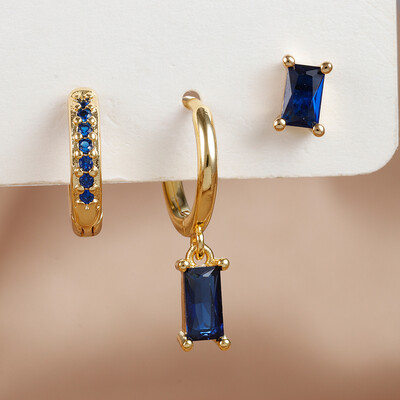 Set de cercei agățați cu zircon verde rafinat de 3 bucăți pentru femei, din oțel inoxidabil, cu flori, cercei, bijuterii pentru piercing pentru cartilaj