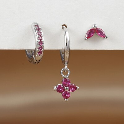 Set de cercei agățați cu zircon verde rafinat de 3 bucăți pentru femei, din oțel inoxidabil, cu flori, cercei, bijuterii pentru piercing pentru cartilaj