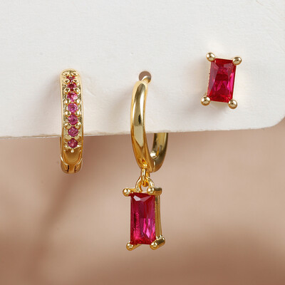 Set de cercei agățați cu zircon verde rafinat de 3 bucăți pentru femei, din oțel inoxidabil, cu flori, cercei, bijuterii pentru piercing pentru cartilaj