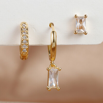 Set de cercei agățați cu zircon verde rafinat de 3 bucăți pentru femei, din oțel inoxidabil, cu flori, cercei, bijuterii pentru piercing pentru cartilaj