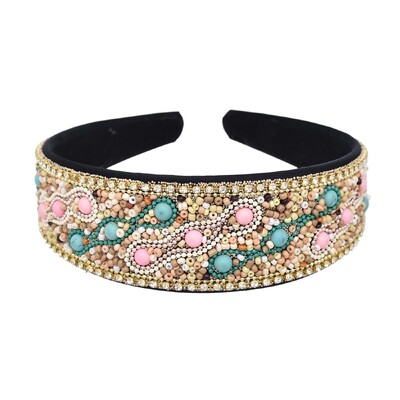 Bohém színes gyöngyök türkiz virágos fejpánt nőknek gyöngyös virágos kézzel készített hajkiegészítők