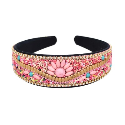 Bohém színes gyöngyök türkiz virágos fejpánt nőknek gyöngyös virágos kézzel készített hajkiegészítők