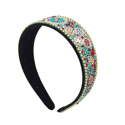 Bohém színes gyöngyök türkiz virágos fejpánt nőknek gyöngyös virágos kézzel készített hajkiegészítők