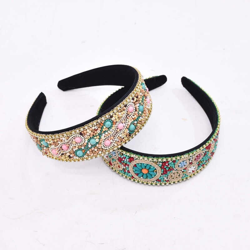 Bohém színes gyöngyök türkiz virágos fejpánt nőknek gyöngyös virágos kézzel készített hajkiegészítők