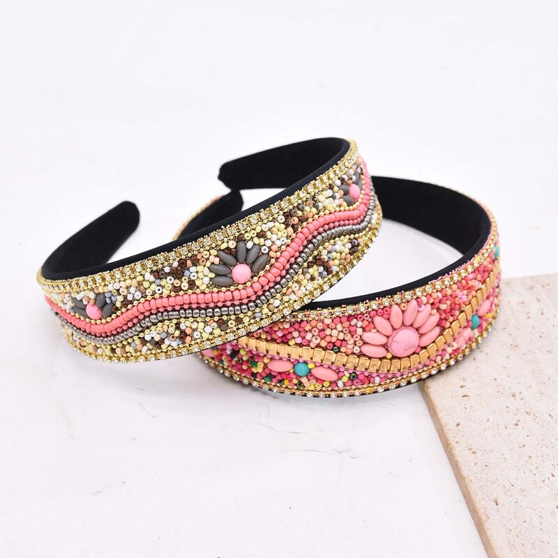 Bohém színes gyöngyök türkiz virágos fejpánt nőknek gyöngyös virágos kézzel készített hajkiegészítők