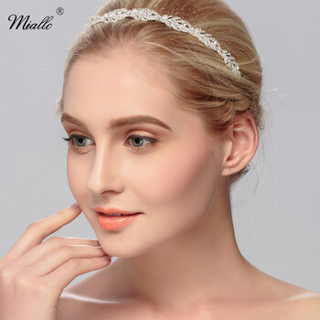 Miallo Women Crystal Rhinestone Hairband Flower Leaf Pattern Tiara Елегантни сватбени бижута Аксесоари за коса Тиари на булката