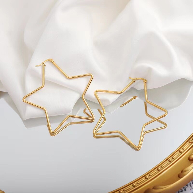 Pentagramos auskarai su lanku moterims Perdėta punk madingi aksesuarai poliruoti penkių smailių žvaigždžių auskarai Y2K aksesuarai