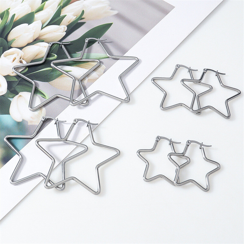 Pentagramos auskarai su lanku moterims Perdėta punk madingi aksesuarai poliruoti penkių smailių žvaigždžių auskarai Y2K aksesuarai