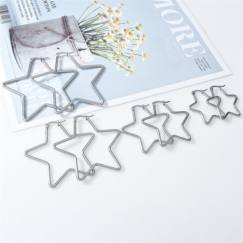 Pentagramos auskarai su lanku moterims Perdėta punk madingi aksesuarai poliruoti penkių smailių žvaigždžių auskarai Y2K aksesuarai