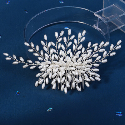 Pieptene de păr din flori de perle Tiare în stil european Cochie de cap de mireasă Fete de perle Coroana de aur Accesorii de păr pentru nuntă Bijuterii de petrecere