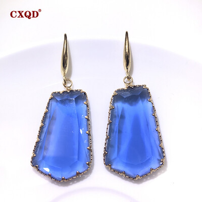CXQD Bijuterii noi de modă pentru femei, geometrice, trapezoid, cu picătură, sticlă de cristal, cercei transparenți, pentru femei, cadou
