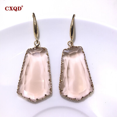 CXQD Bijuterii noi de modă pentru femei, geometrice, trapezoid, cu picătură, sticlă de cristal, cercei transparenți, pentru femei, cadou