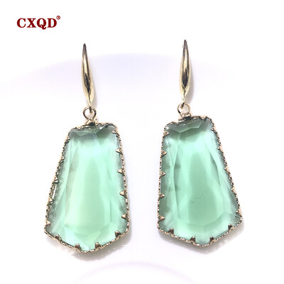 CXQD Bijuterii noi de modă pentru femei, geometrice, trapezoid, cu picătură, sticlă de cristal, cercei transparenți, pentru femei, cadou
