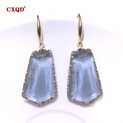 CXQD Bijuterii noi de modă pentru femei, geometrice, trapezoid, cu picătură, sticlă de cristal, cercei transparenți, pentru femei, cadou