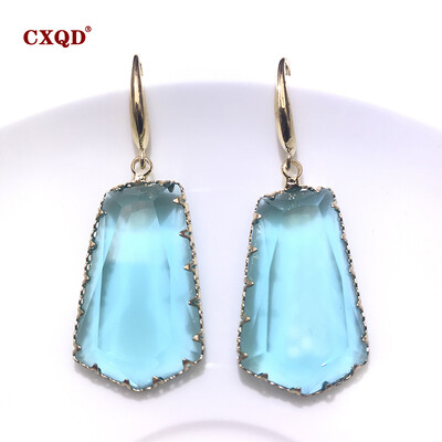 CXQD Bijuterii noi de modă pentru femei, geometrice, trapezoid, cu picătură, sticlă de cristal, cercei transparenți, pentru femei, cadou