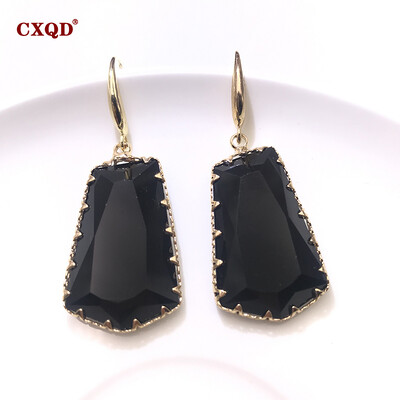 CXQD Bijuterii noi de modă pentru femei, geometrice, trapezoid, cu picătură, sticlă de cristal, cercei transparenți, pentru femei, cadou