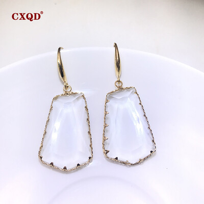 CXQD Bijuterii noi de modă pentru femei, geometrice, trapezoid, cu picătură, sticlă de cristal, cercei transparenți, pentru femei, cadou