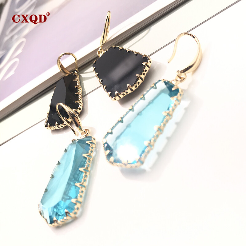 CXQD Bijuterii noi de modă pentru femei, geometrice, trapezoid, cu picătură, sticlă de cristal, cercei transparenți, pentru femei, cadou